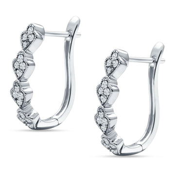 Leaf Style 18mm Hoop Earring Cubic Zirconia 925 Sterling Silver Wholesale